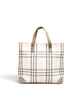 Burberry Beige and Pink Check Tote with Leather Handles